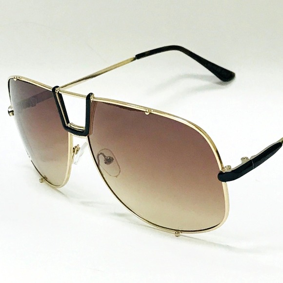 Sunglasses Gold Frame Brown Lens Fashion Pilot Sun Glasses Men UV400‎ Protection - Picture 1 of 5